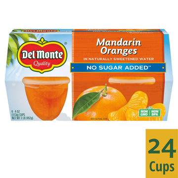 DEL MONTE Mandarin Oranges FRUIT CUP Snacks in Naturally Sweetened Water, No Sugar Added, 24 Pack, 4 oz