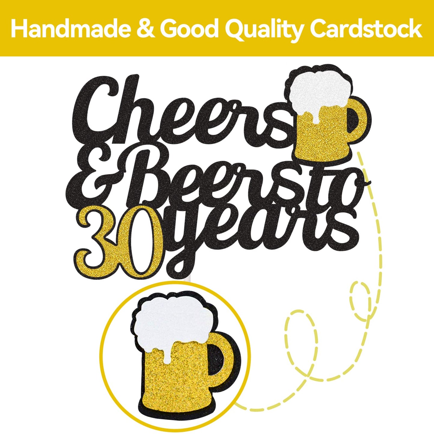 Cheers To 30 Years Cake Topper, Happy 30Th Birthday Cake Topper, 30Th Anniversary Thirty Birthday Party Supplies Black And Gold