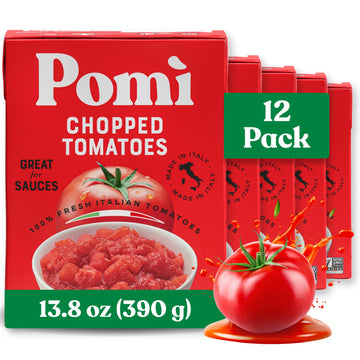 Pom Chopped Tomatoes 13.8oz (Pack of 12) - Italian Chopped Tomato Made from All Natural 100% Fresh Italian Tomatoes - No Additiv