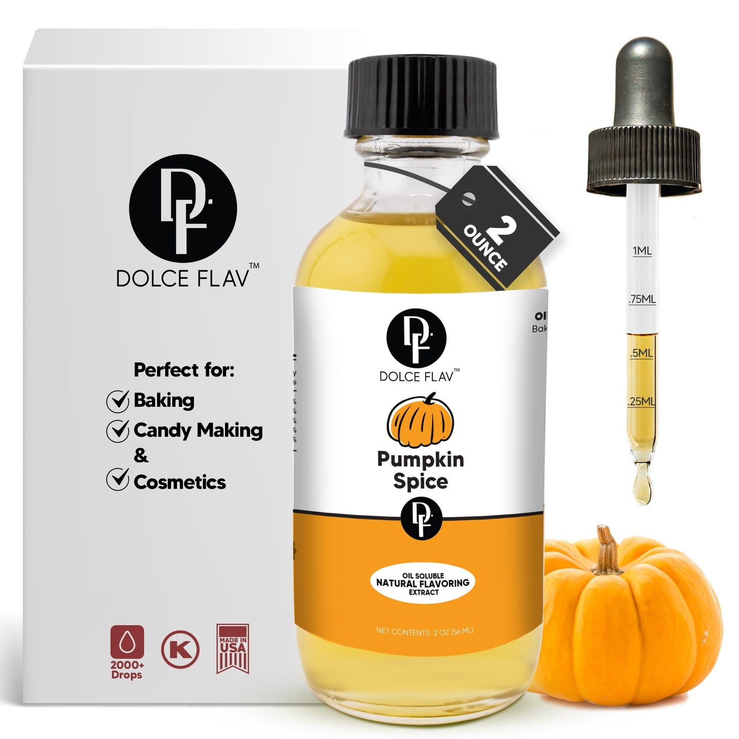Dolce Foglia Pumpkin Spice Flavor Concentrate - 2 Oz. Organic MCT Oil for Food & Cosmetics