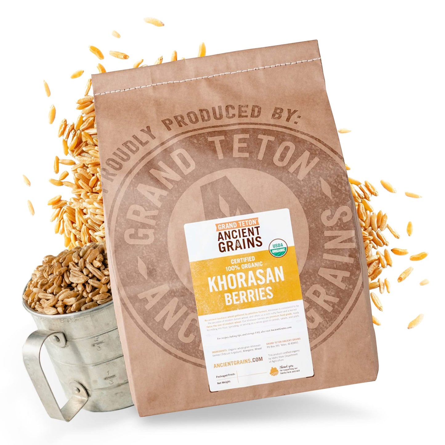 Grand Teton Khorasan Wheat Berries, 100% Organic, Premium Food-Grade, 25 lbs