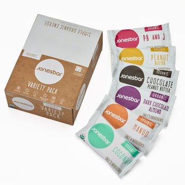 JONESBAR Organic Plant Based Protein Bars | 6 Flavor Variety Pack | Fruit & Nut Bar, Kosher, Gluten Free, Breakfast Bars, School