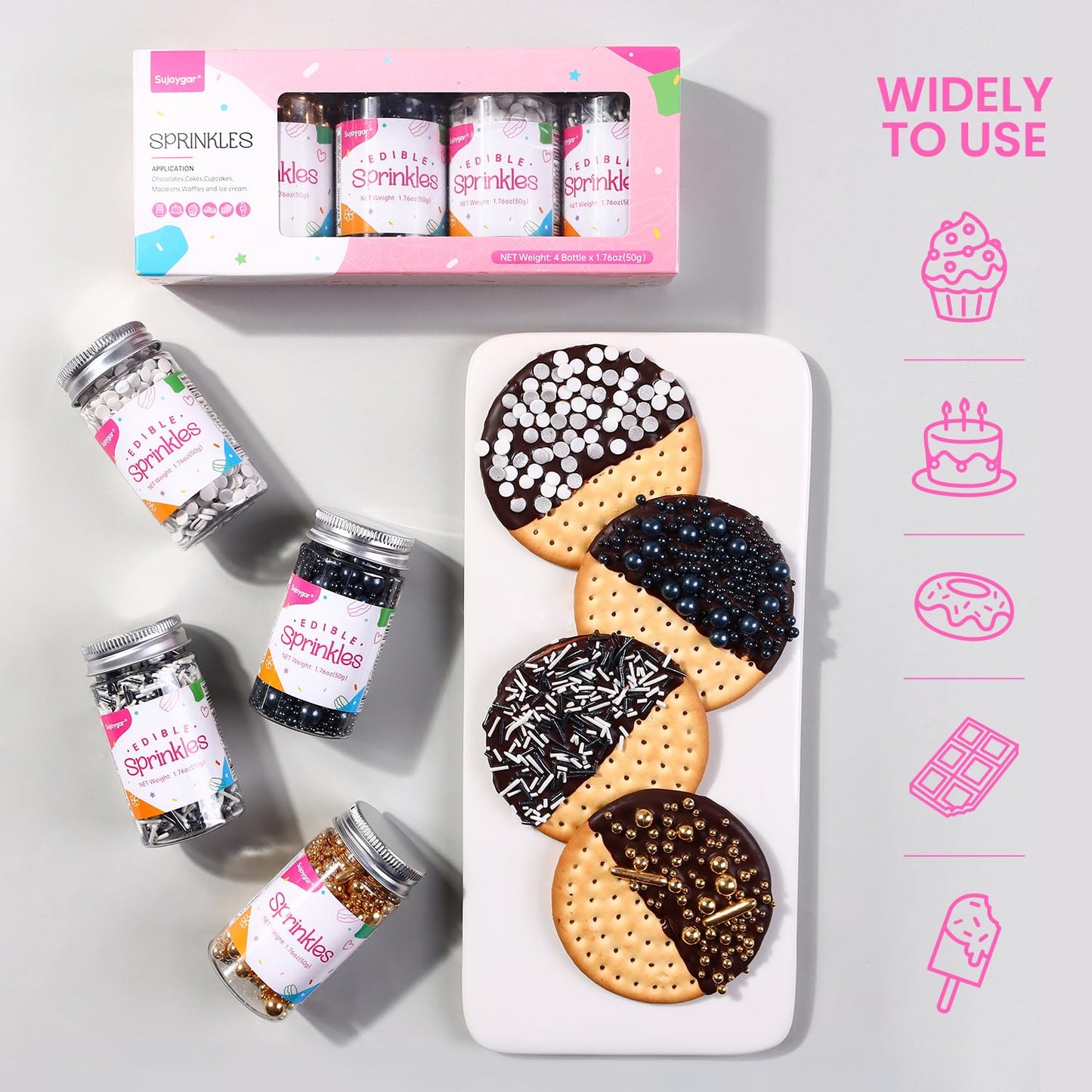 Sujoygar Black Gold And Silver Sprinkles Set, Graduation Black Sprinkles Mix For Cake Decorating Cupcake Topping Ice Cream Bakin
