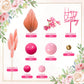 Memovan 29Pcs Flower Boho Cake Topper Ball Cake Decorations Hot Pink Gold Balls Palm Leaves Artificial Plants Cake Decor For Gir