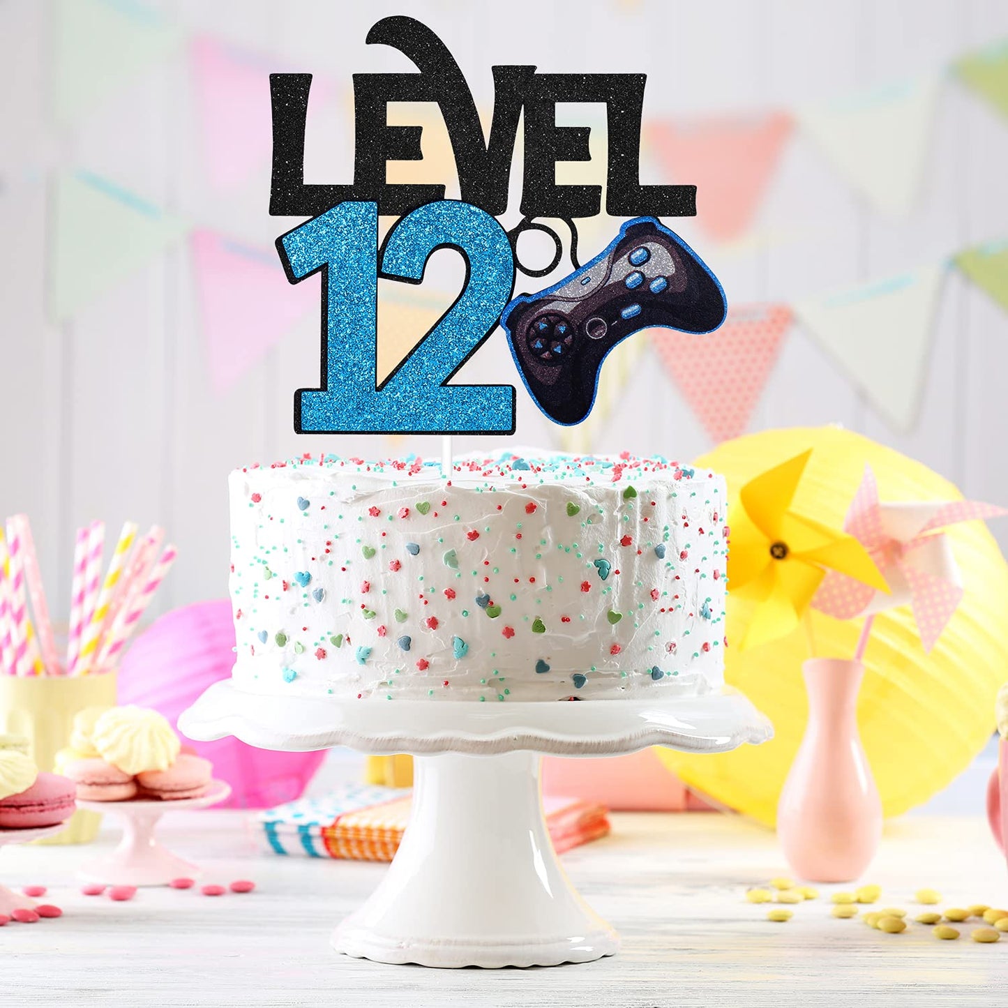 Level 12 Game Birthday Cake Topper - Video Game Boys 12Th Birthday Level Up Party Blue Cake Supplies - Game On Winner Gaming Party Decorations