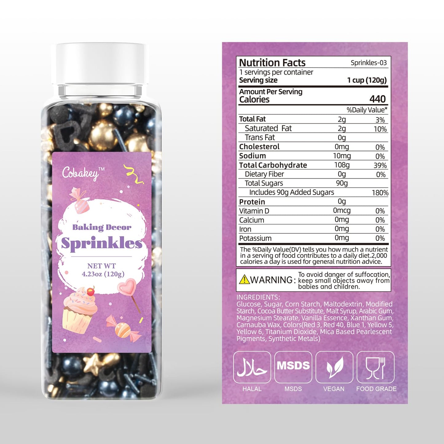 Black & Gold Star Sprinkles For Cake Decorating 4.23Ounce - Sugar Mix Contains Gold Star & Pearl Sprinkles For Cupcake Toppers,
