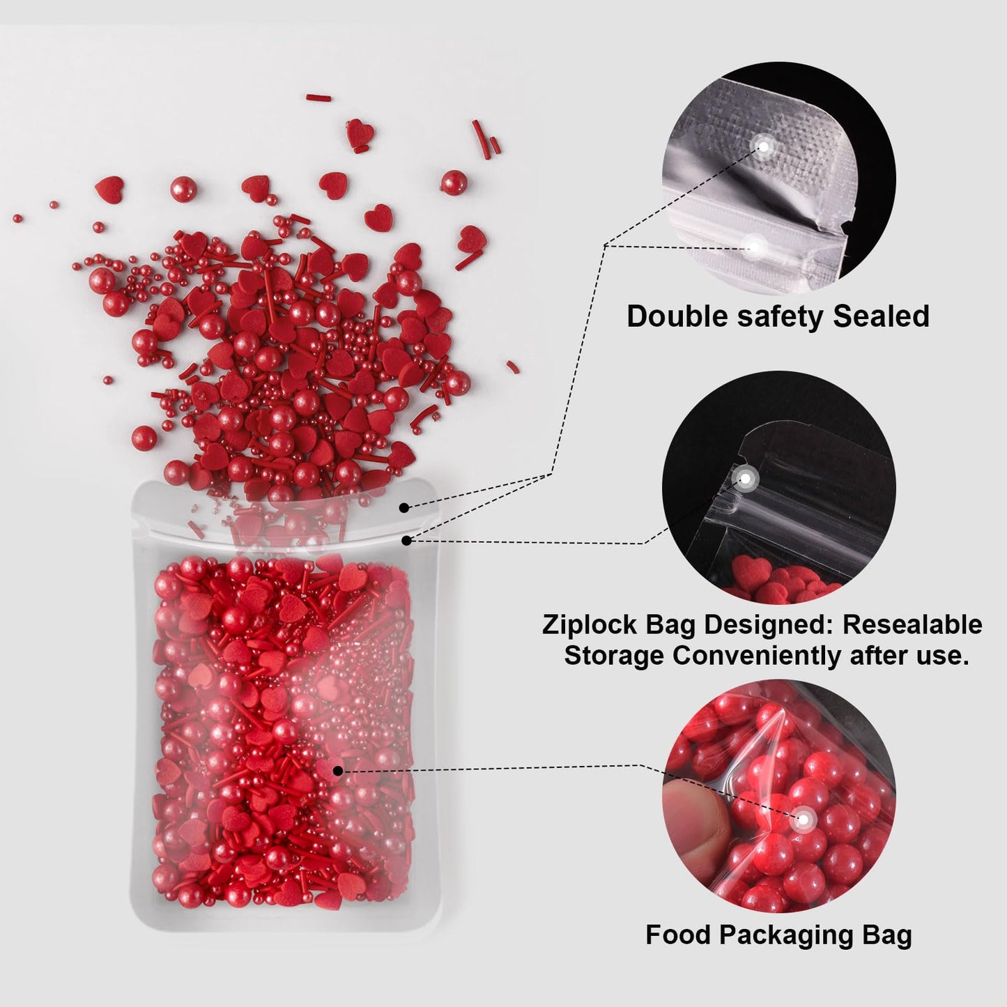 HUEBEATY 6-in-1 Red Edible Pearls Sugar Sprinkles for Cakes, Cookies, Cupcakes and Ice Cream Decorating | 180g/6.36oz | Christma