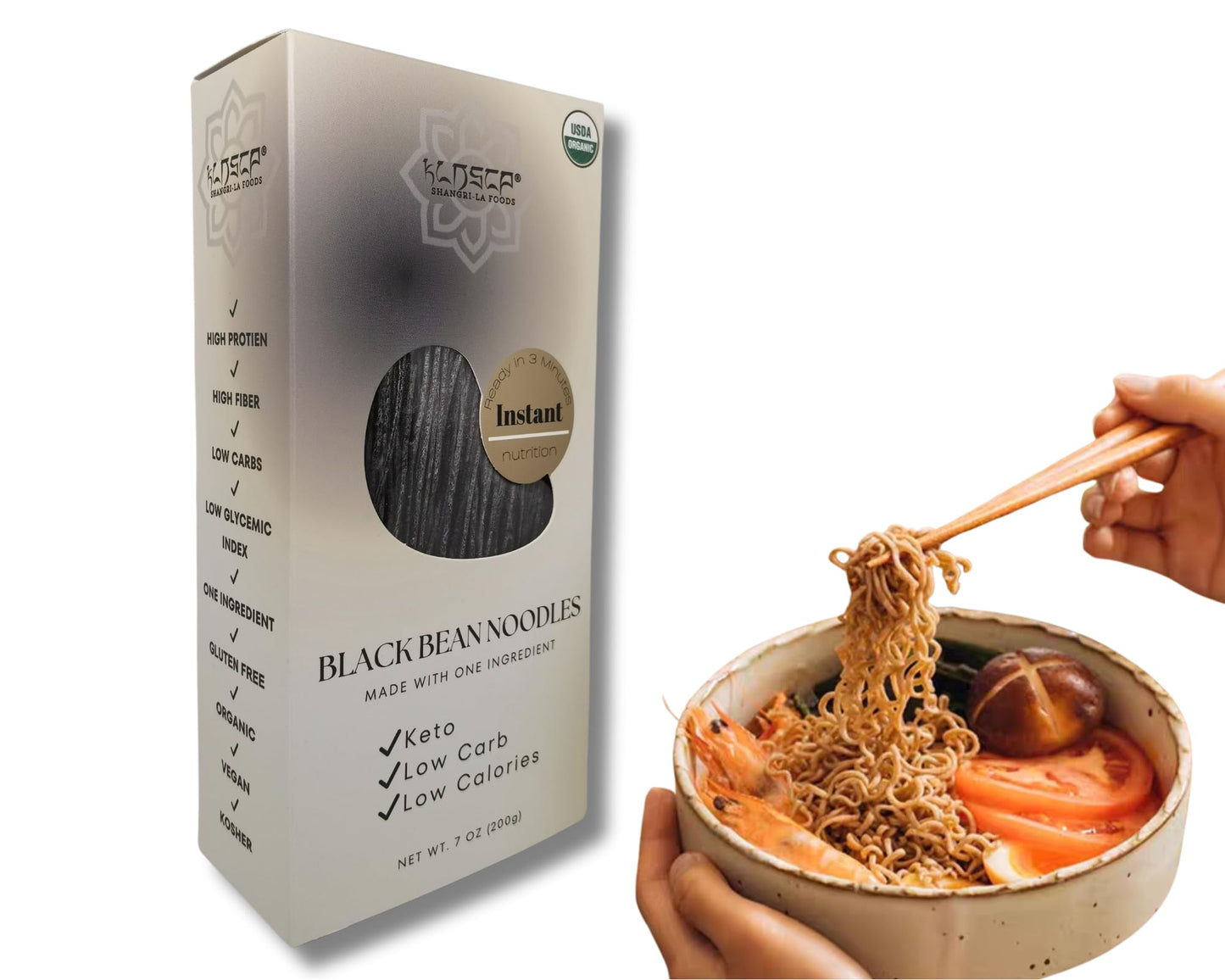 Superamen - Organic Black Bean Instant Noodles- High Protein, Keto Friendly, Gluten-Free, Vegan, Non-GMO, Kosher, Low Carb, Plan