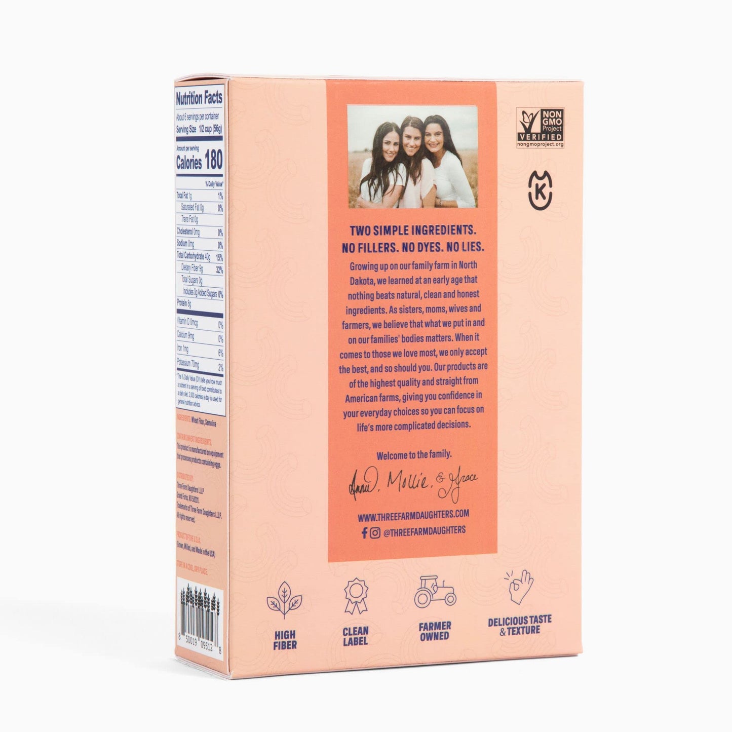 Three Farm Daughters High Fiber Elbow Macaroni Pasta Pack  Low GI  Non GMO Elbow Pasta Noodles  Low Net Carb  Made in the USA  12 oz. (1 Pack)