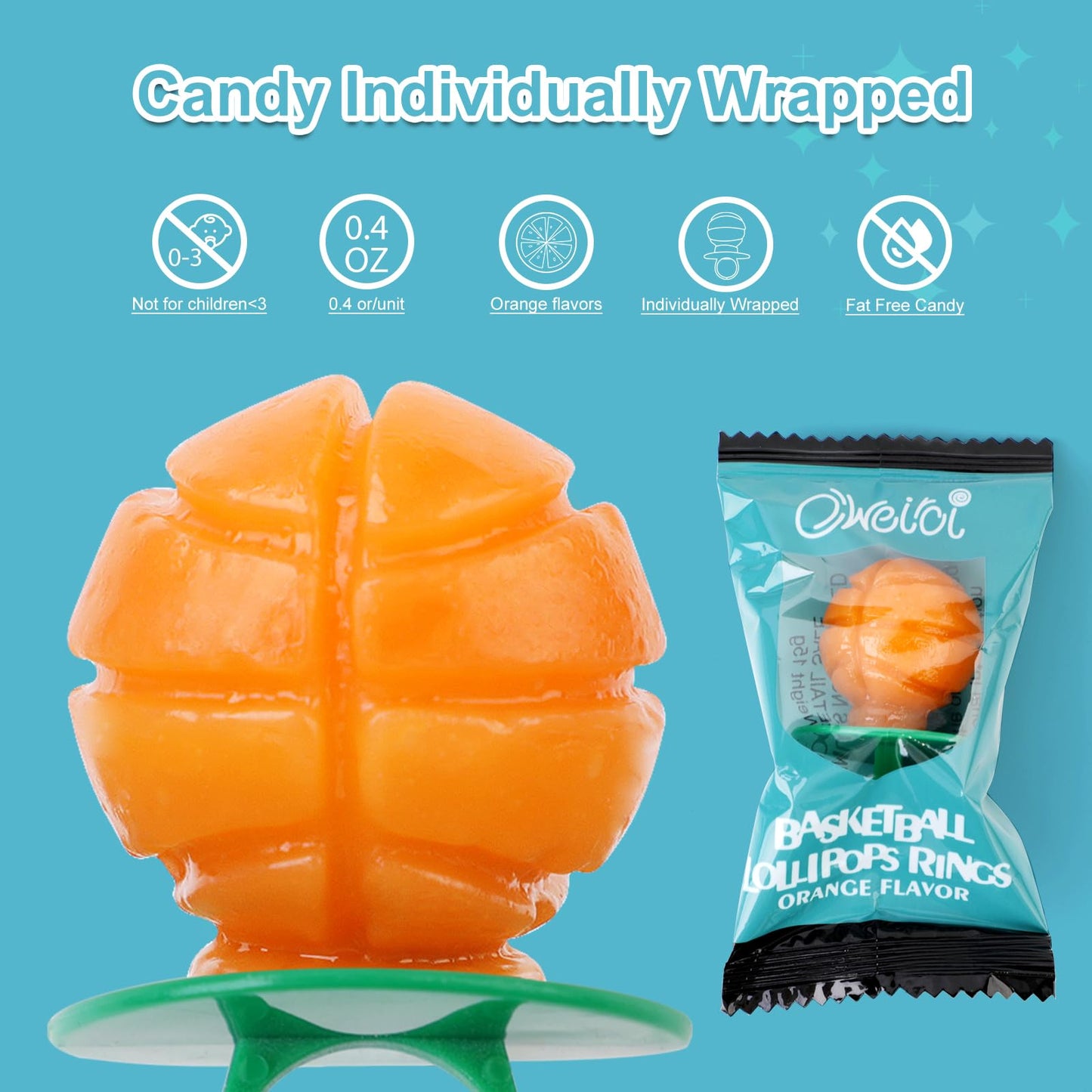 Basketball Lollipop Rings,Suckers Individually Wrapped Bulk For Birthday Party Candy Favors,Sports Ball Shaped Goodie Bag Filler
