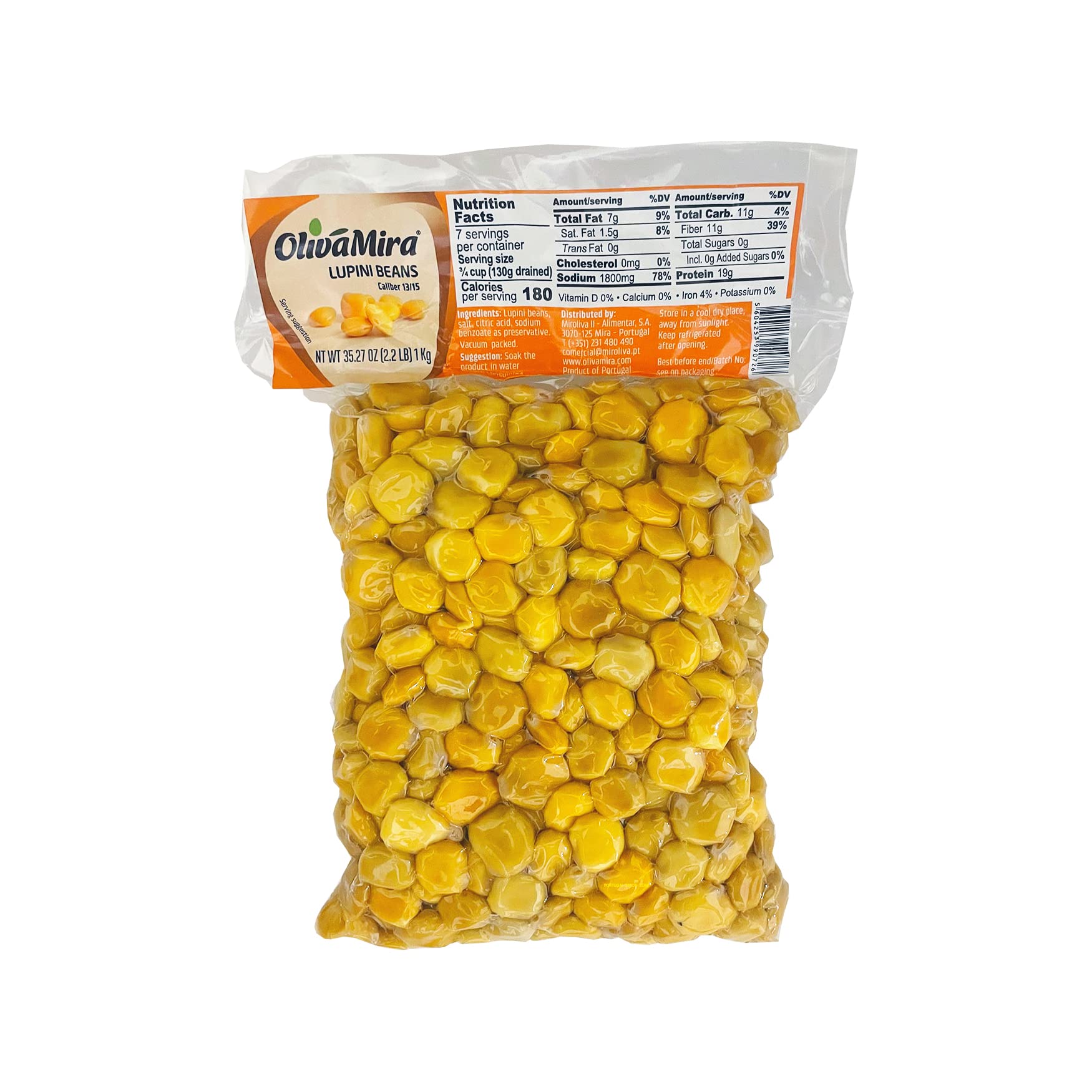 Olivamira - Portuguese Lupini Beans - Vacuum Sealed - 1Kg (2.2Lbs) - Product Of Portugal
