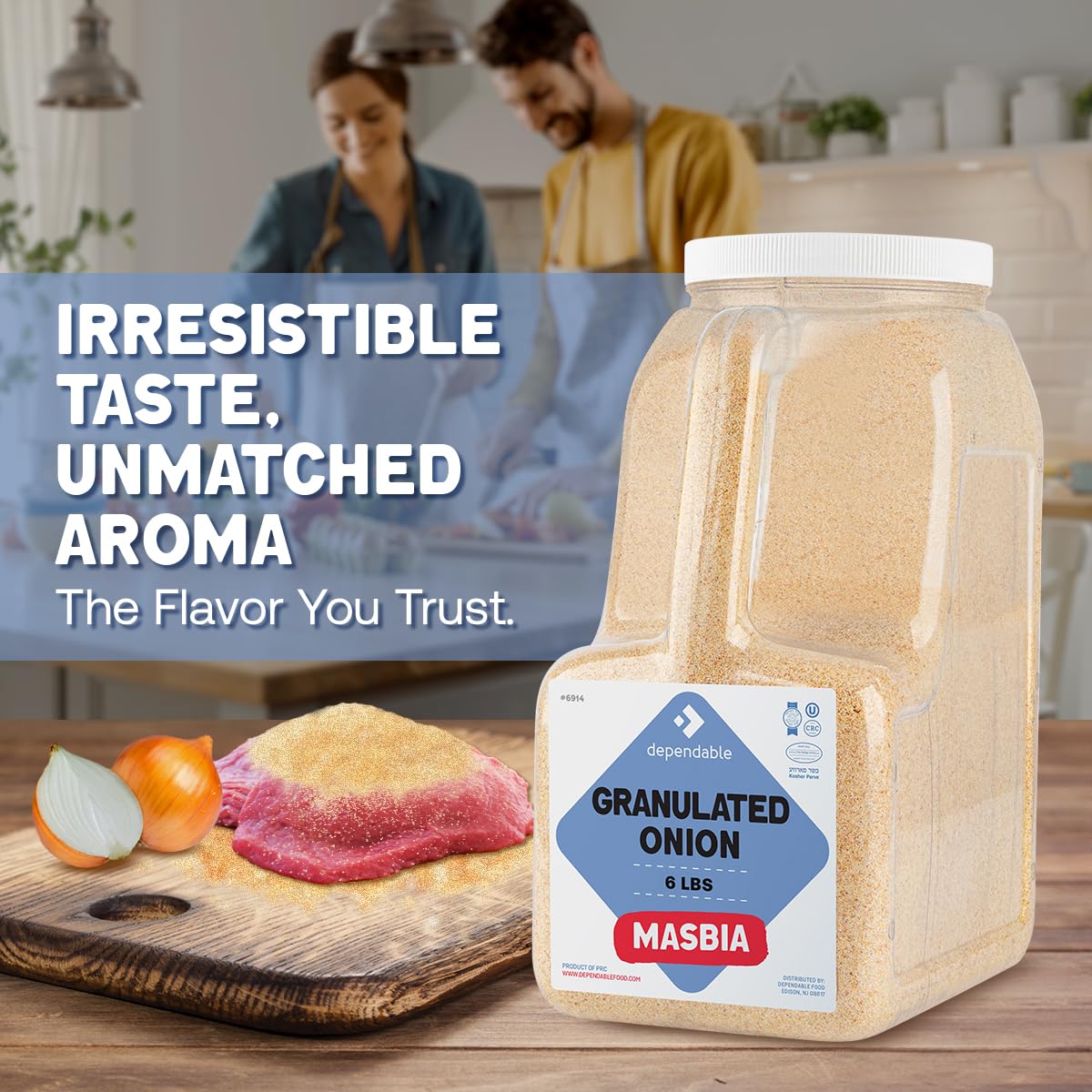 Dependable Food Granulated Onion Powder - 6 Lb. Jar - Bulk, Kosher, Natural, Dried Onion Granules for Chefs, Culinary Enthusiast