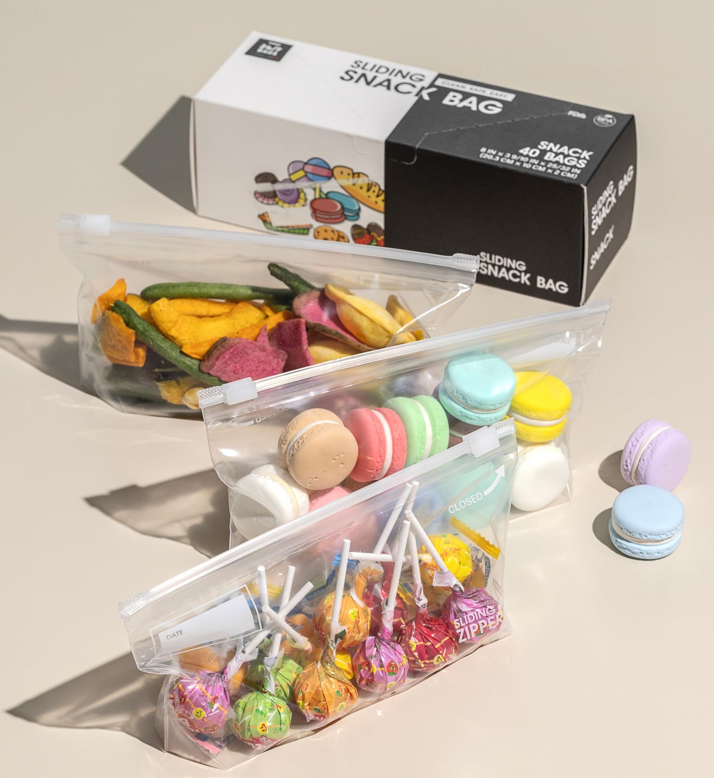 24/7 Bags  Slider Storage Bags, Snack Size With Expandable Bottom, 80 Count (2 Packs Of 40), Bpa-Free