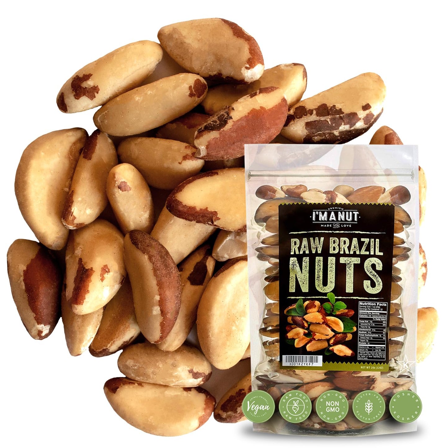 Top-Grade Wild Harvested Raw Brazil Nuts  (8Oz) - High Selenium  Batch Tested Peanut & Gluten Free  Non-Gmo  Kosher  Resealable Bag