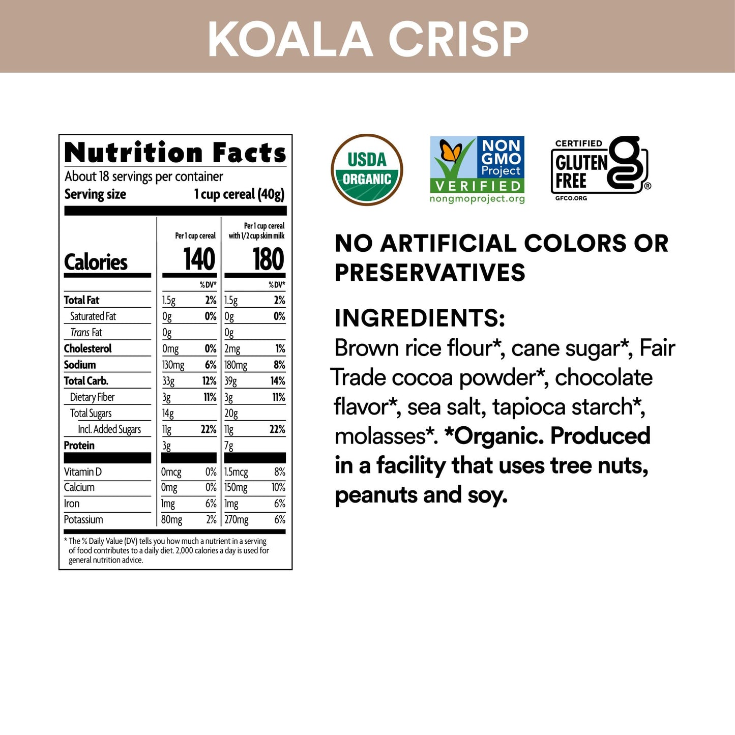 EnviroKidz Organic Koala Crisp Cereal, 25.6 oz (Pack of 6), Chocolate, Gluten Free, Non-GMO, Fair Trade, Earth Friendly Packagin