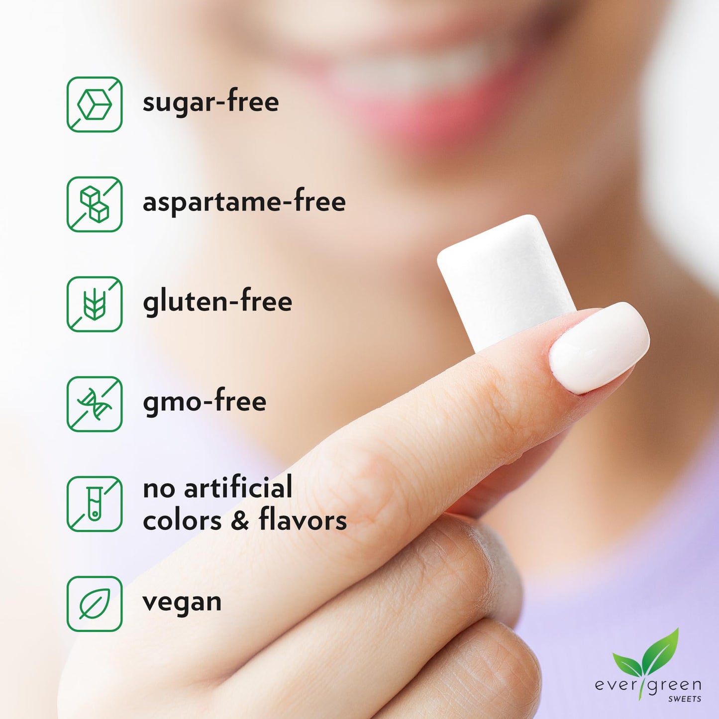 Evergreen Sweets Chewing Gum - Natural Spearmint, Sugar-Free, 100 Count Jar