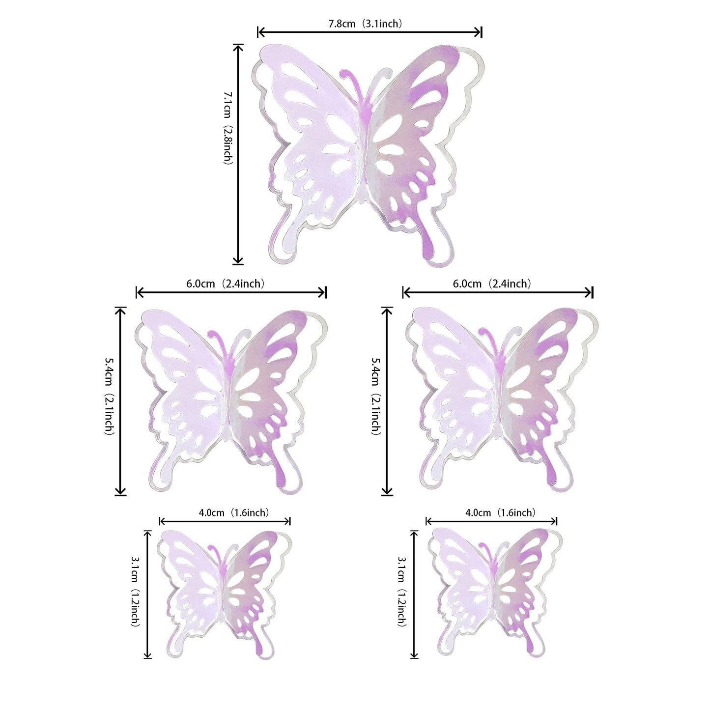 40 Pcs Mixed Size Pink Butterfly Cupcake Toppers Hollow Art 3D Butterfly Cupcake Decorations Baby Shower Wedding Anniversary Kid