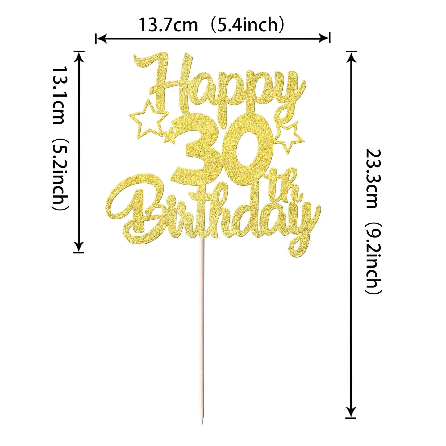 YCTHUNFISH 30th Birthday Cake Topper, Glitter Heart & Star Design, Gold, Paper, Party Supplies