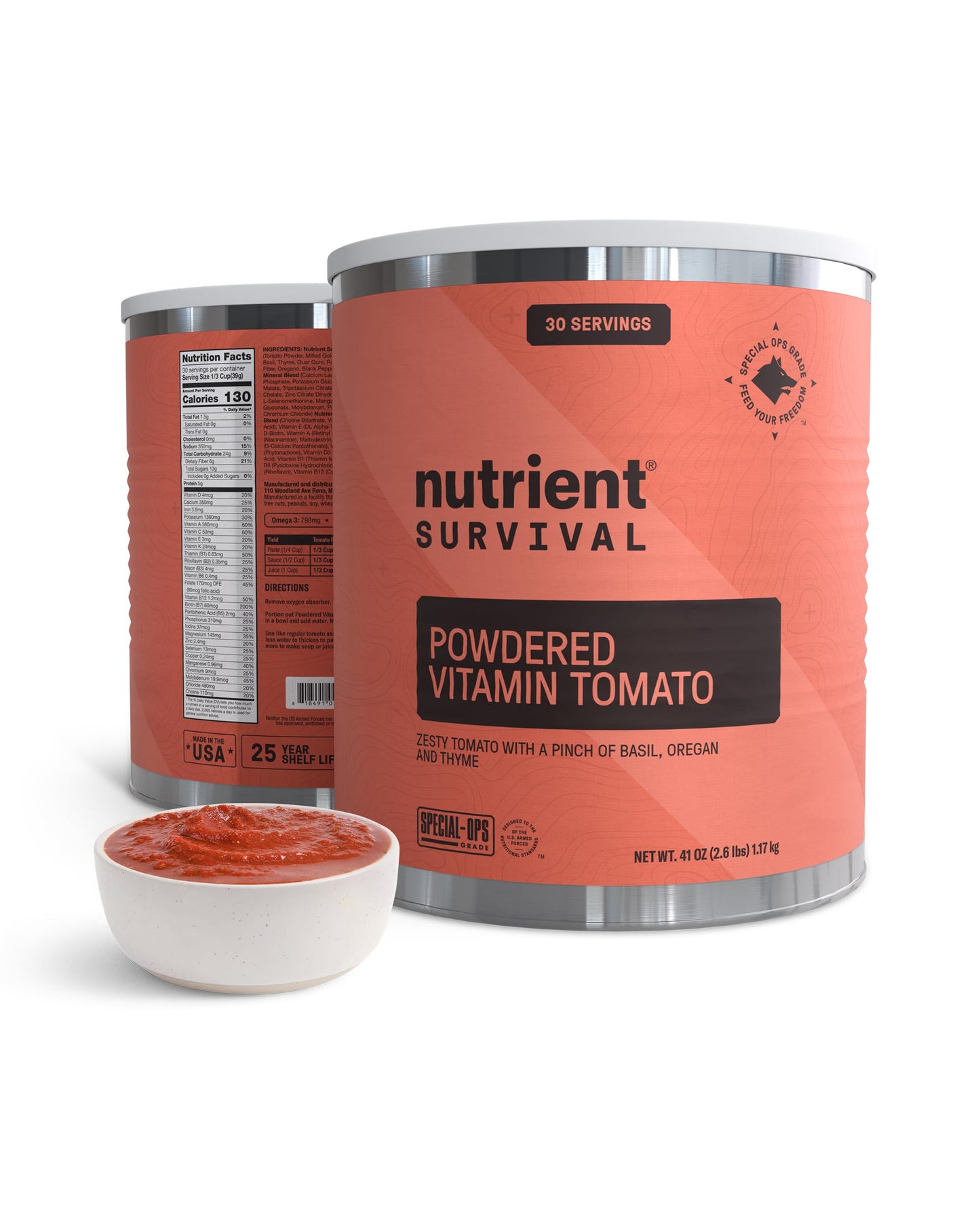Nutrient Survival Tomato Powder, Powdered Vitamin Tomato (30 Servings) Emergency Food Supply & Camping Supplies For Soups, Sauces, Meatloaf, 40 Nutrients, Shelf Stable Up To 25 Years, One Can