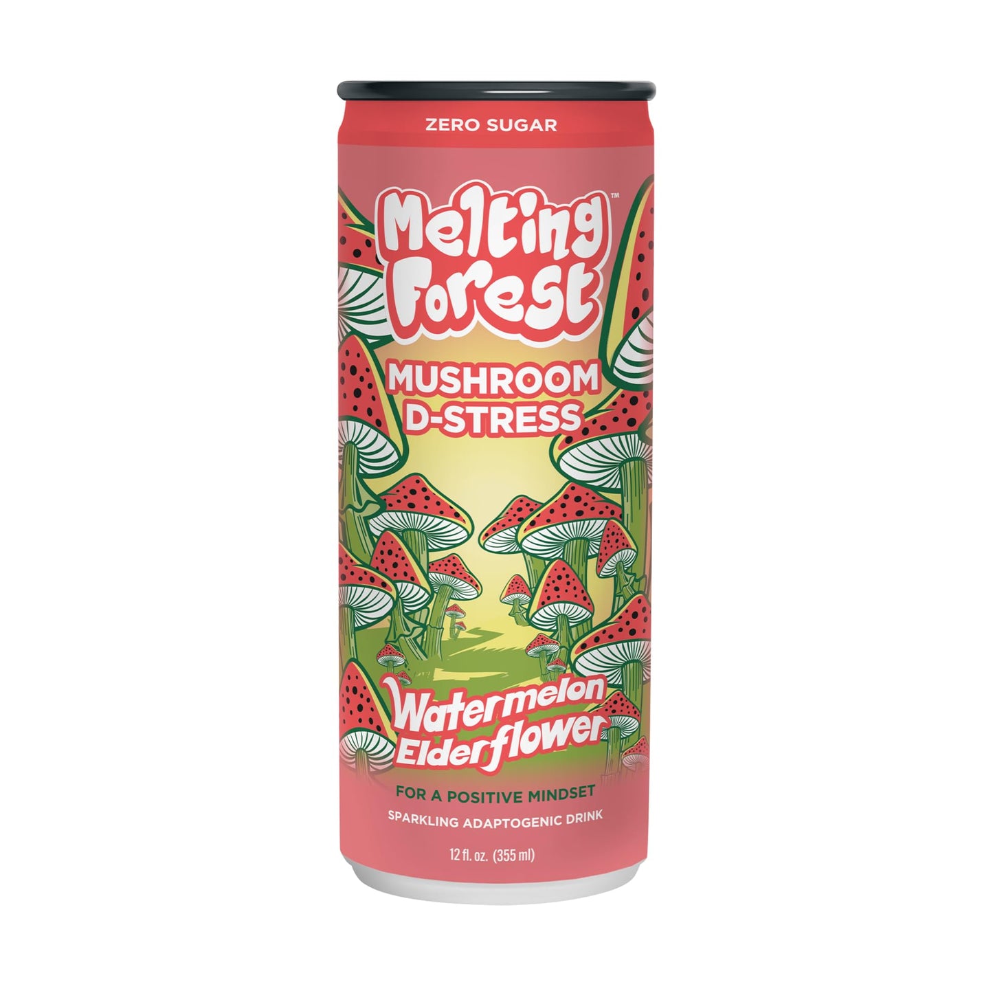 Melting Forest Mushroom D-Stress Drink - Reishi & Lions Mane - Stress Relieving & Focus - Cognitive Function & Mental Clarity - 12 Pack - Watermelon Elderflower