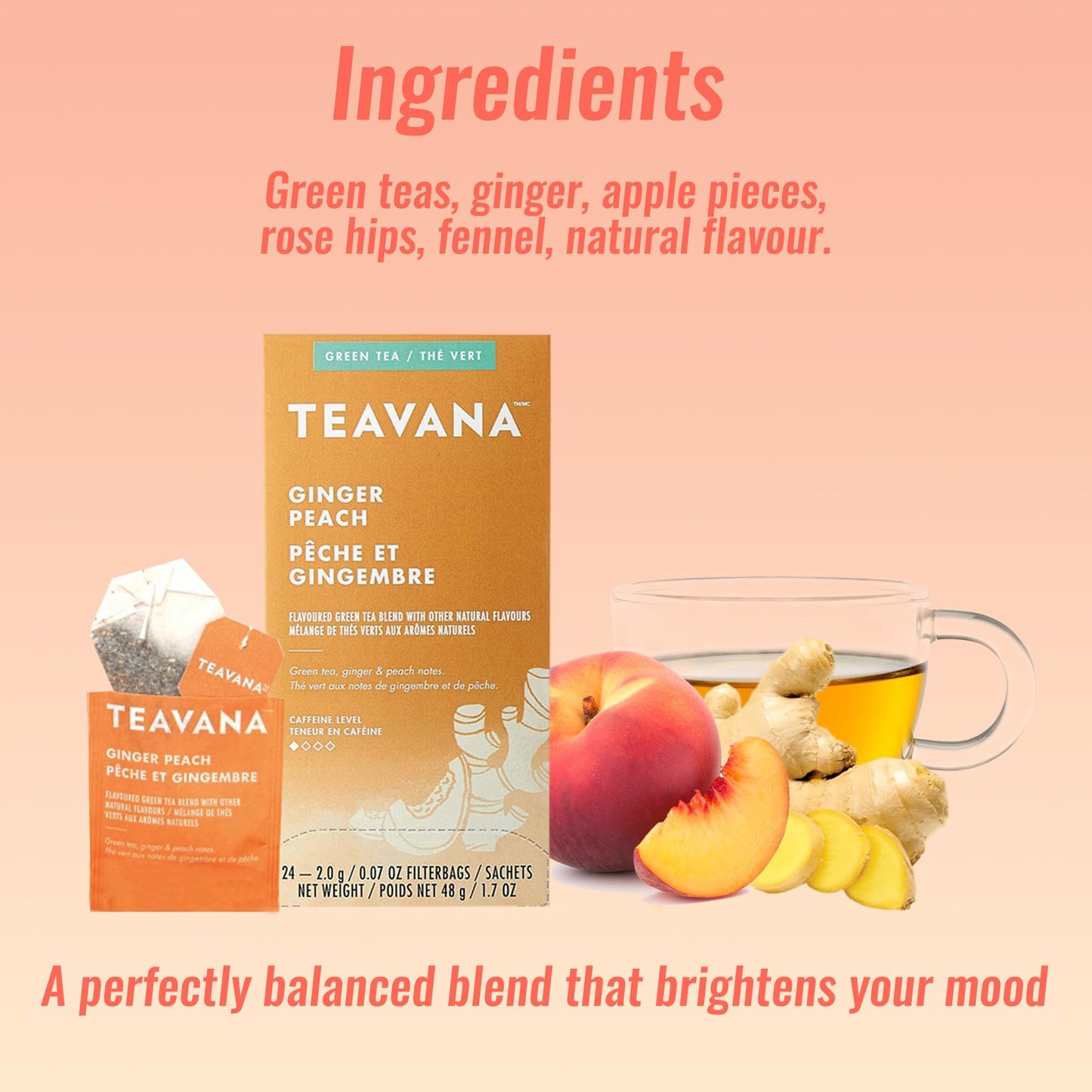 Teavana Medicine Ball, Cold Buster Recipe, 1 Box Each Of Ginger Peach And Harmonic Mint, Total Of 48 Tea Bags, Includes 10 Count