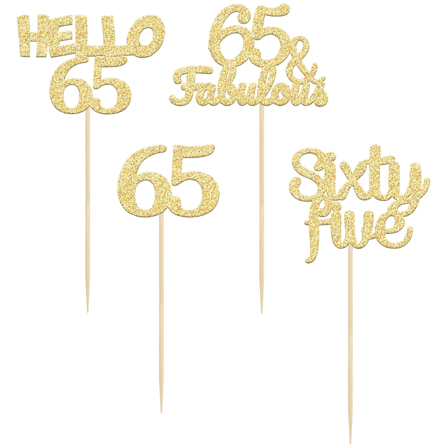 Gyufise 24Pcs Gold Glitter 65Th Birthday Cupcake Toppers Hello 65 Sixty Five Cake Toppers 65 & Fabulous Cupcake Picks For 65Th B