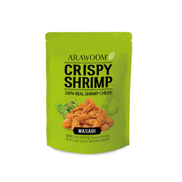 ARAWOOM - Real Crispy Shrimp Cheek Snack - 100% Real Black Tiger Shrimp - 2 ounce (Pack of 1) - Wasabi Flavor - Crunchy Treat fo