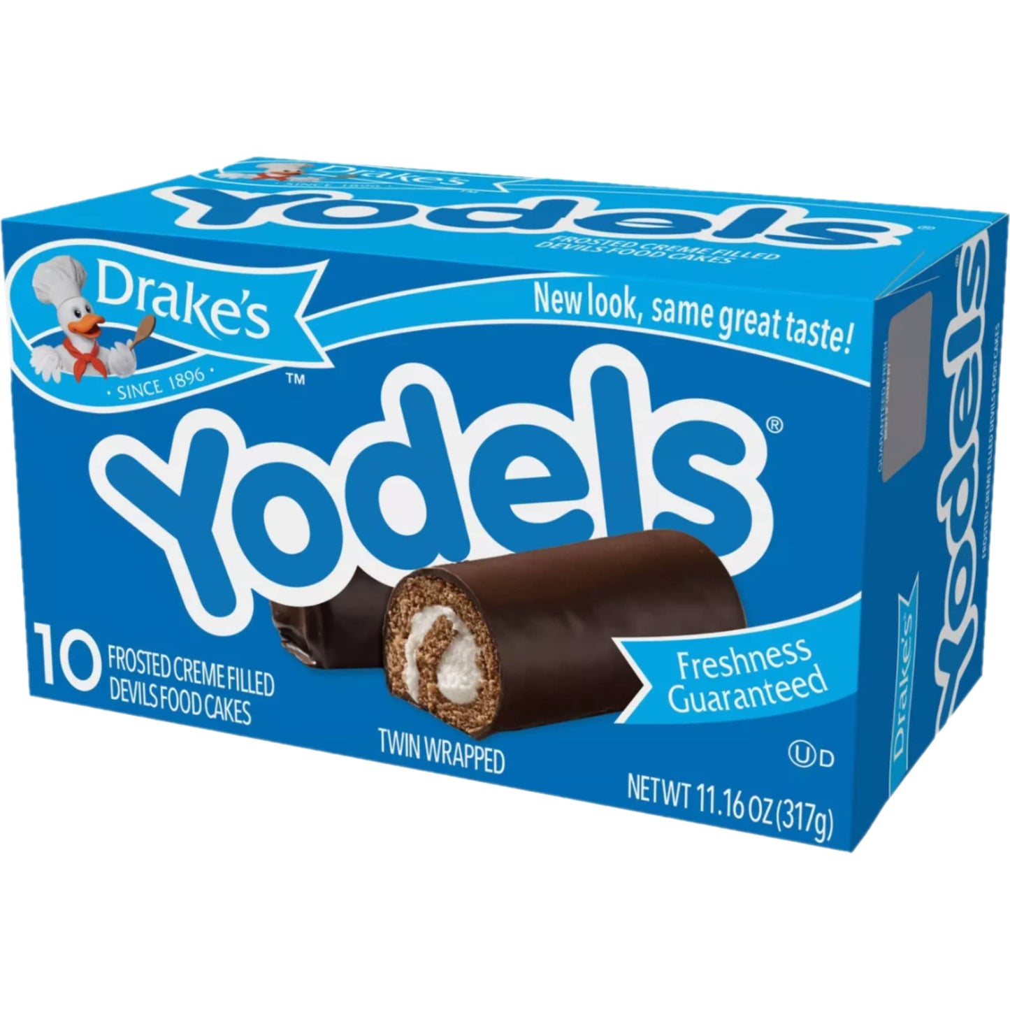 Drakes Cakes Yodels, 10 cakes per box, 11.16 oz of Rolled Devils Food Cakes (8-Boxes)