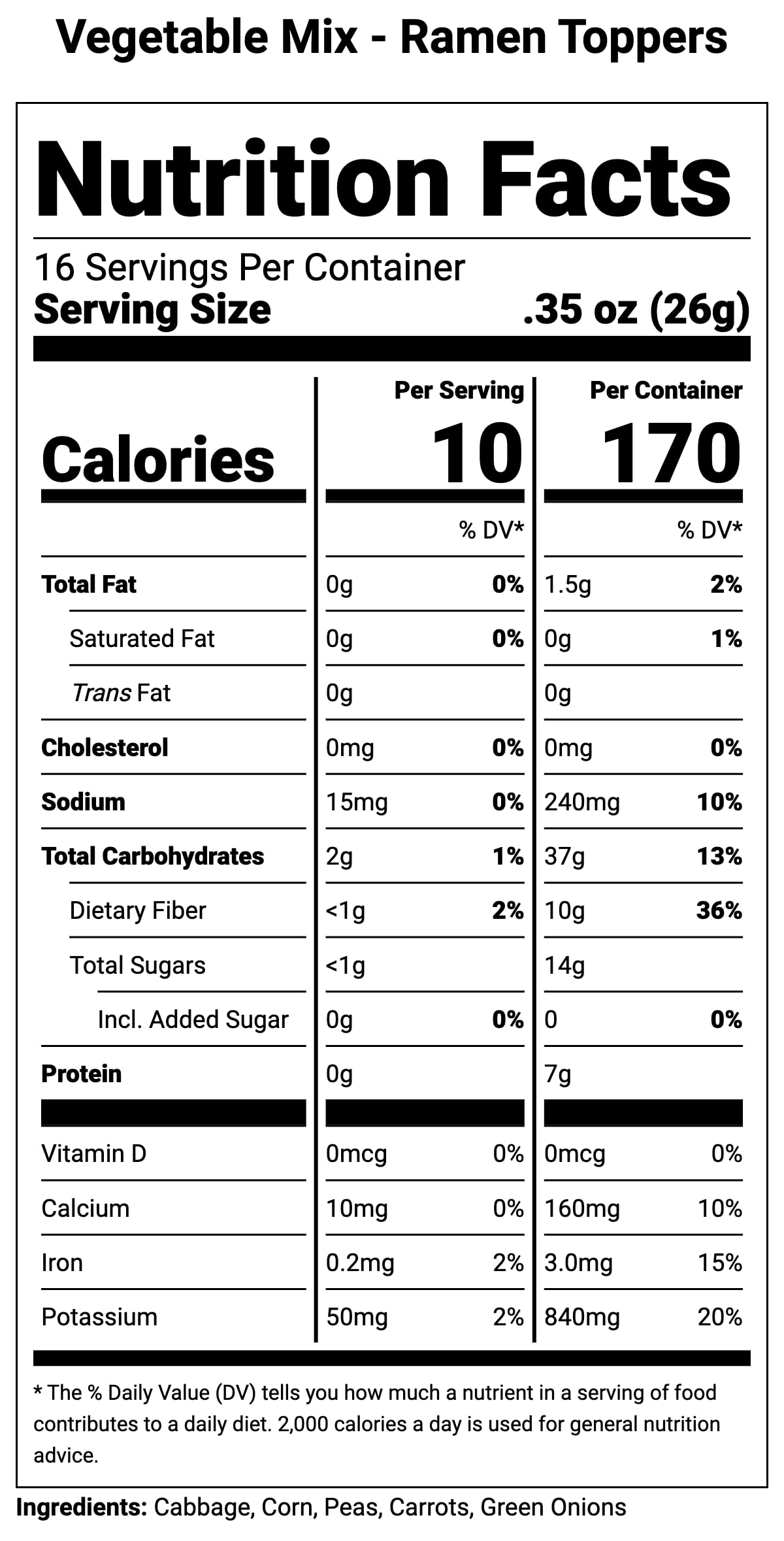 Ramen Toppers Dehydrated Toppings for Ramen Noodles - Mixed Vegetables, 14.5 oz - Instant Flavor Boost for Delicious Ramen Meals