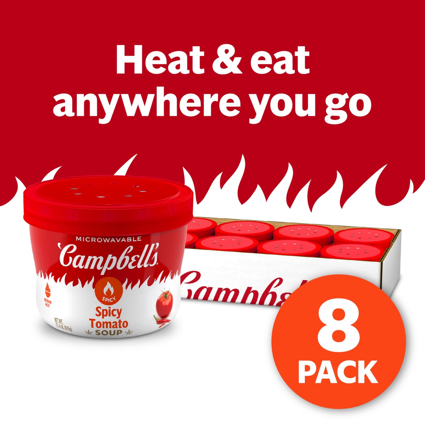 Campbells Spicy Tomato Soup, 15.4 oz Microwavable Bowl (Pack of 8)