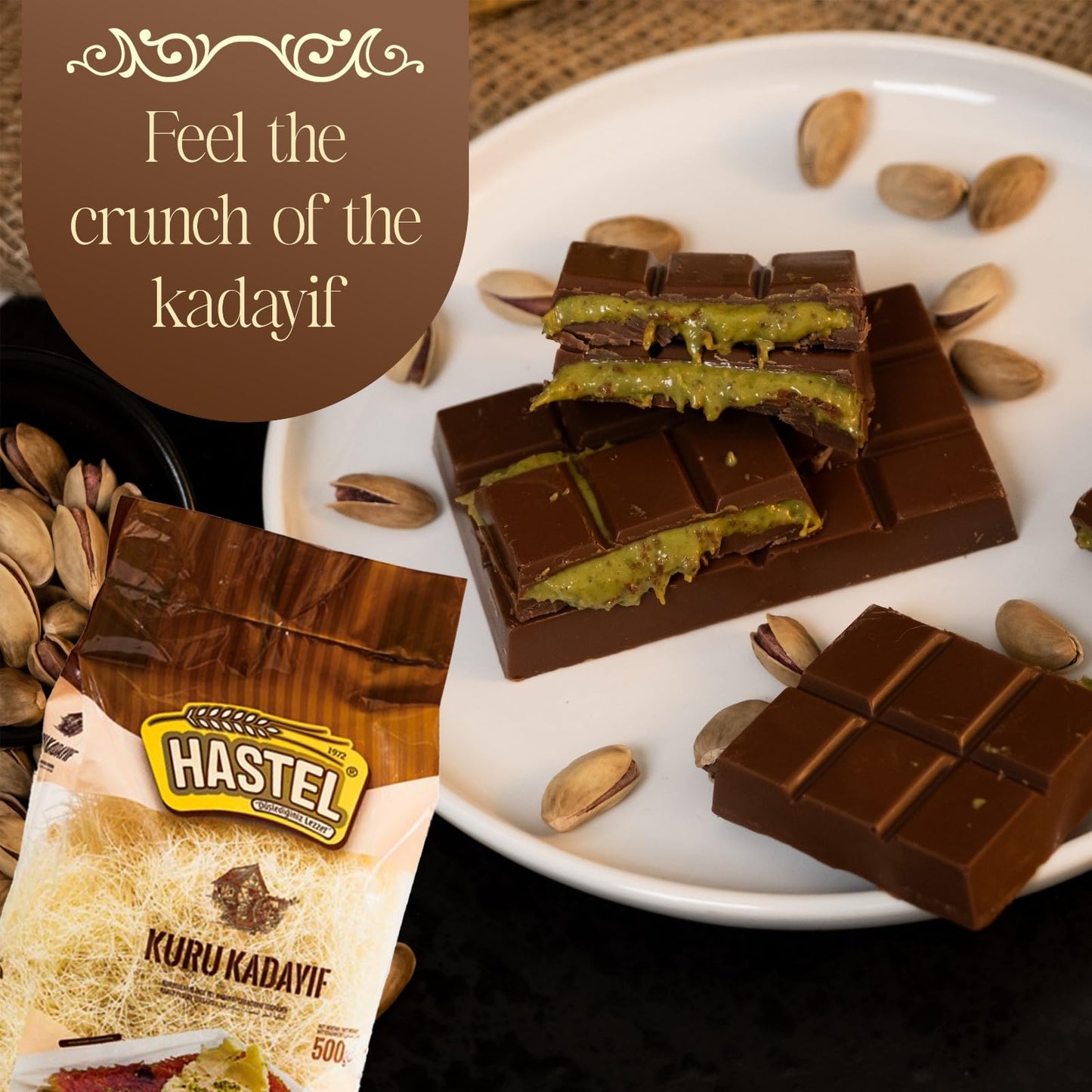 Hastel Viral Dubai Chocolate Pistachio Bars 2.46 Oz 70 G Smooth Taste Gift For Dessert Lovers Rich Kataifi Flavors Premium Textu