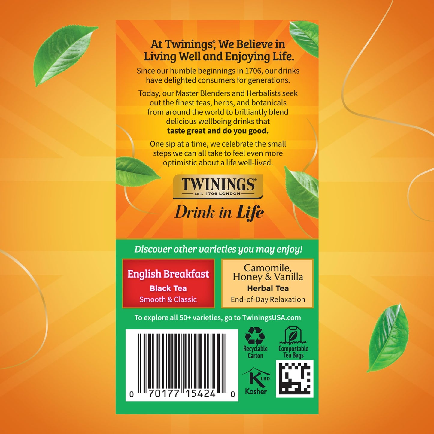 Twinings Irish Breakfast Black Tea Individually Wrapped Bags, 20 Count (Pack Of 6), Flavourful, Robust Black Tea, Caffeinated, E