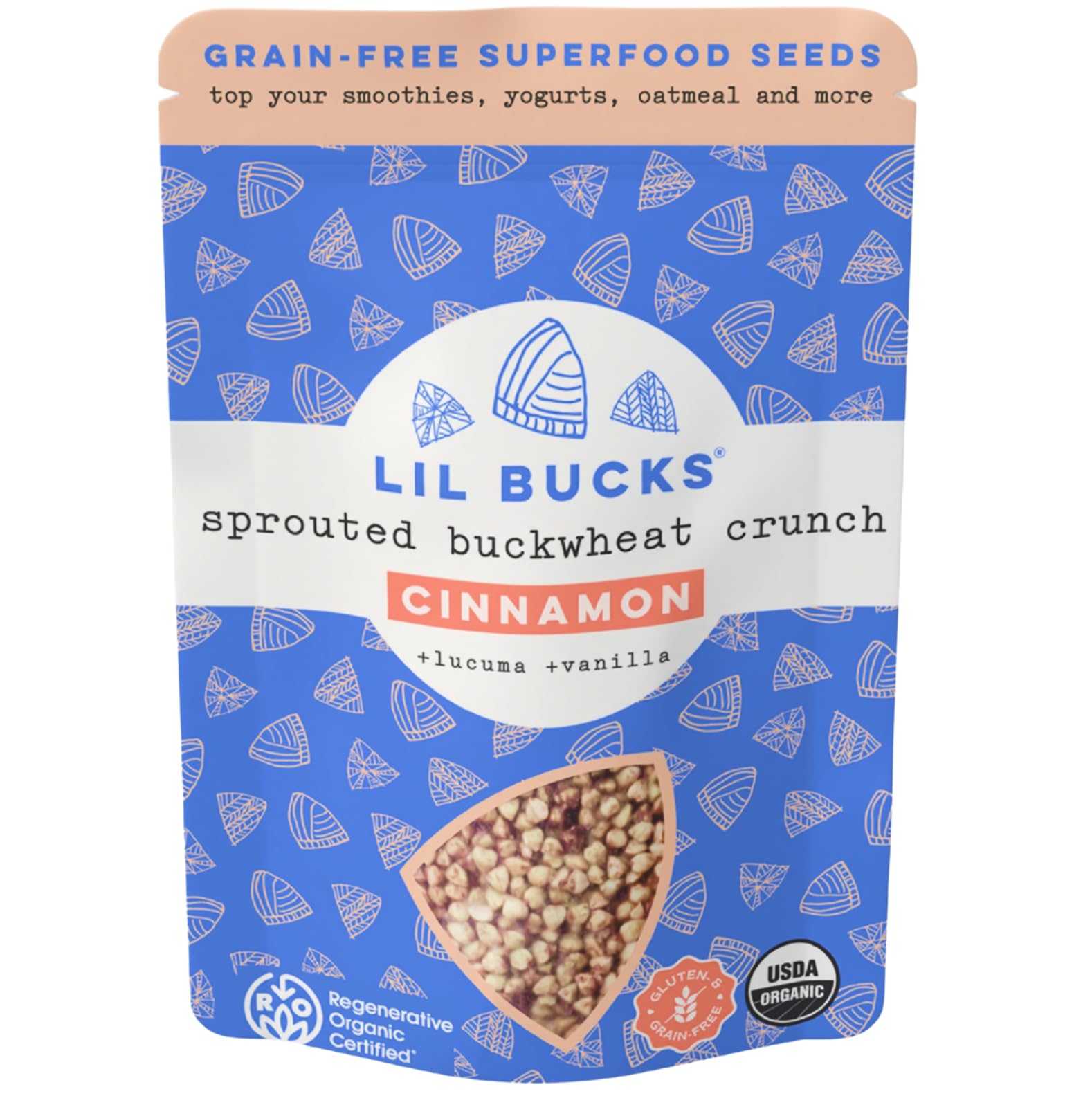 Lil Bucks Sprouted Regeneratively Grown Buckwheat Seeds- Paleo Cereal, Gluten-Free Granola, High in Protein, Low Sugar, Organic 