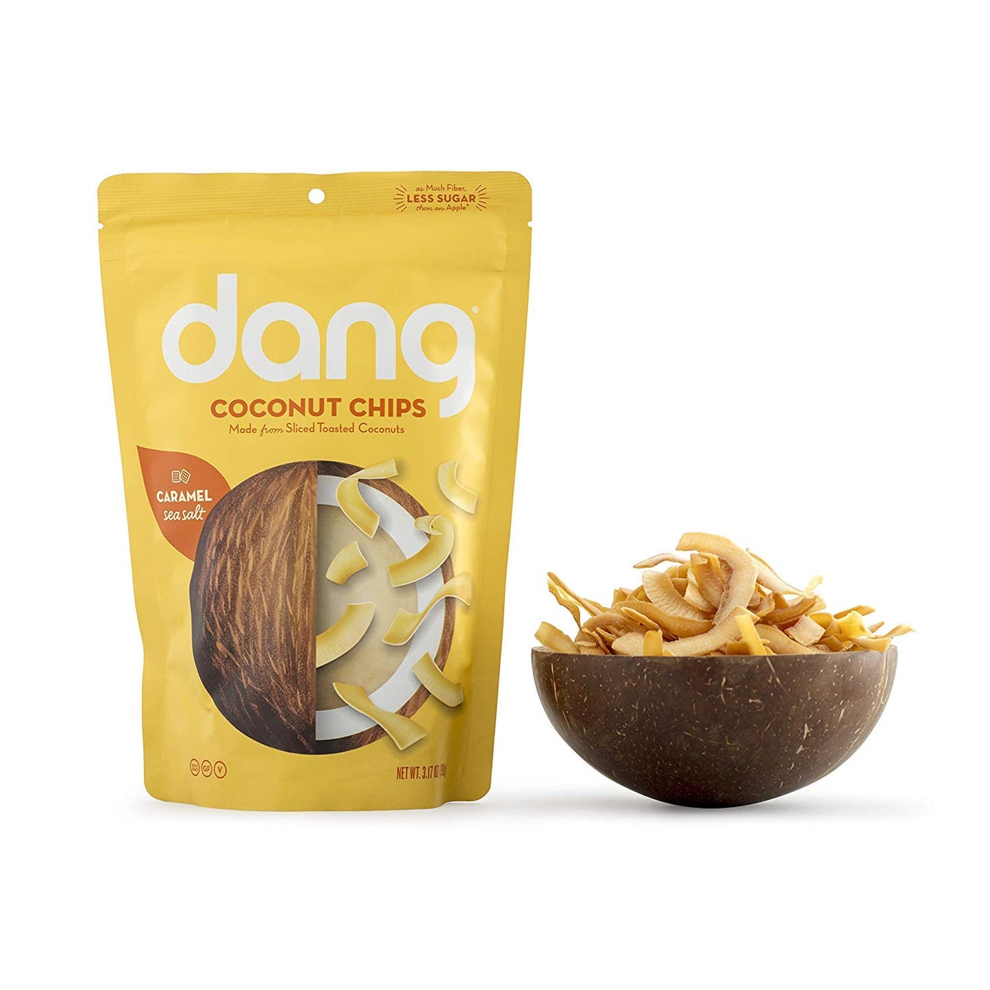 DANG Toasted Coconut Chips, Caramel Sea Salt, Vegan, Gluten Free, 4 Pack, 3.17 Oz Resealable Bags