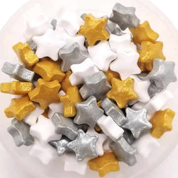 NCS Metallic Gold, Metallic Silver, and White Stars 7mm Edible Candy Sprinkles, 8 ounces - Great for Cupcakes, Cookies, Cakes, C