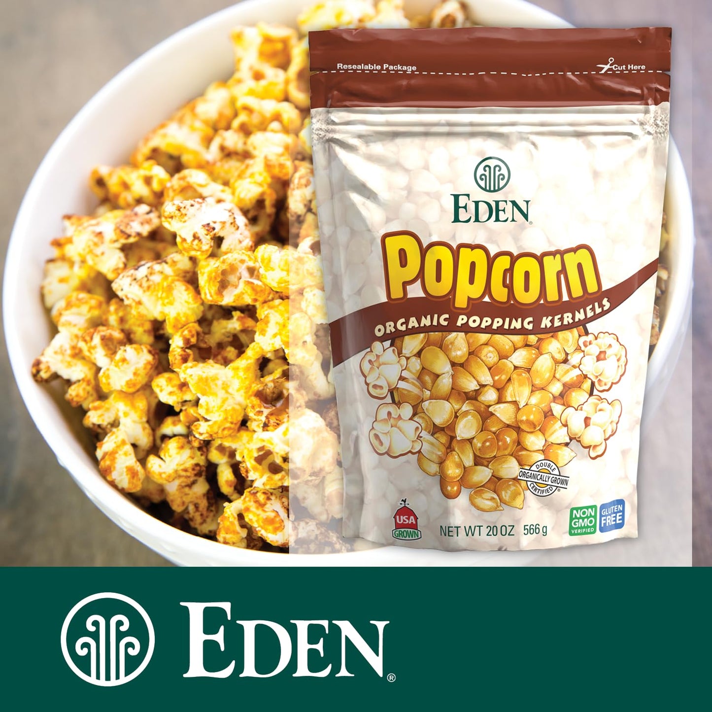 Eden Organic Yellow Popcorn Kernels, Non Gmo, Superior Popping Variety, 100% Whole Grain, 20 Oz (2-Pack)