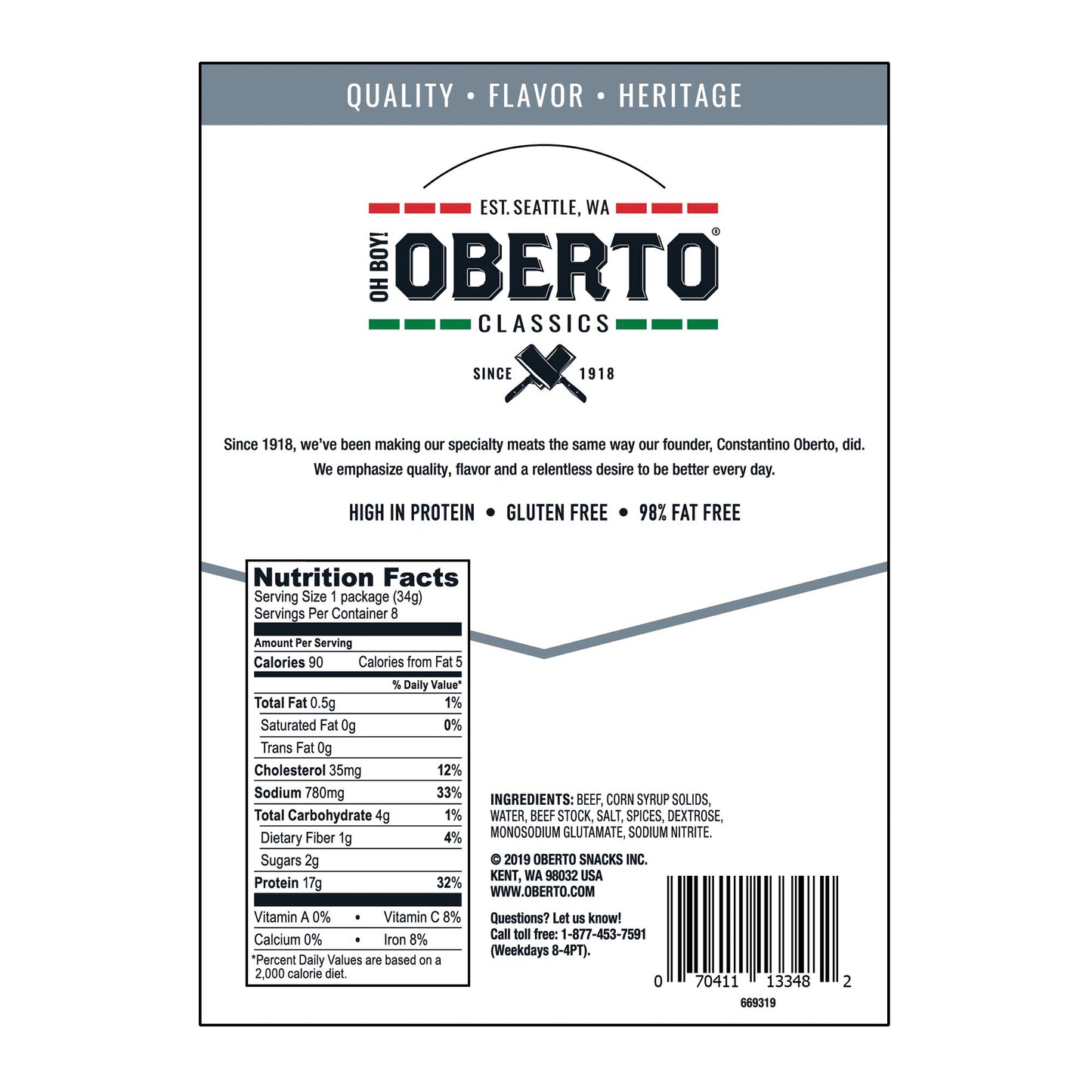 Oh Boy! Oberto Classics Thin Style Peppered Beef Jerky, 1.2 Ounce (Pack Of 8)