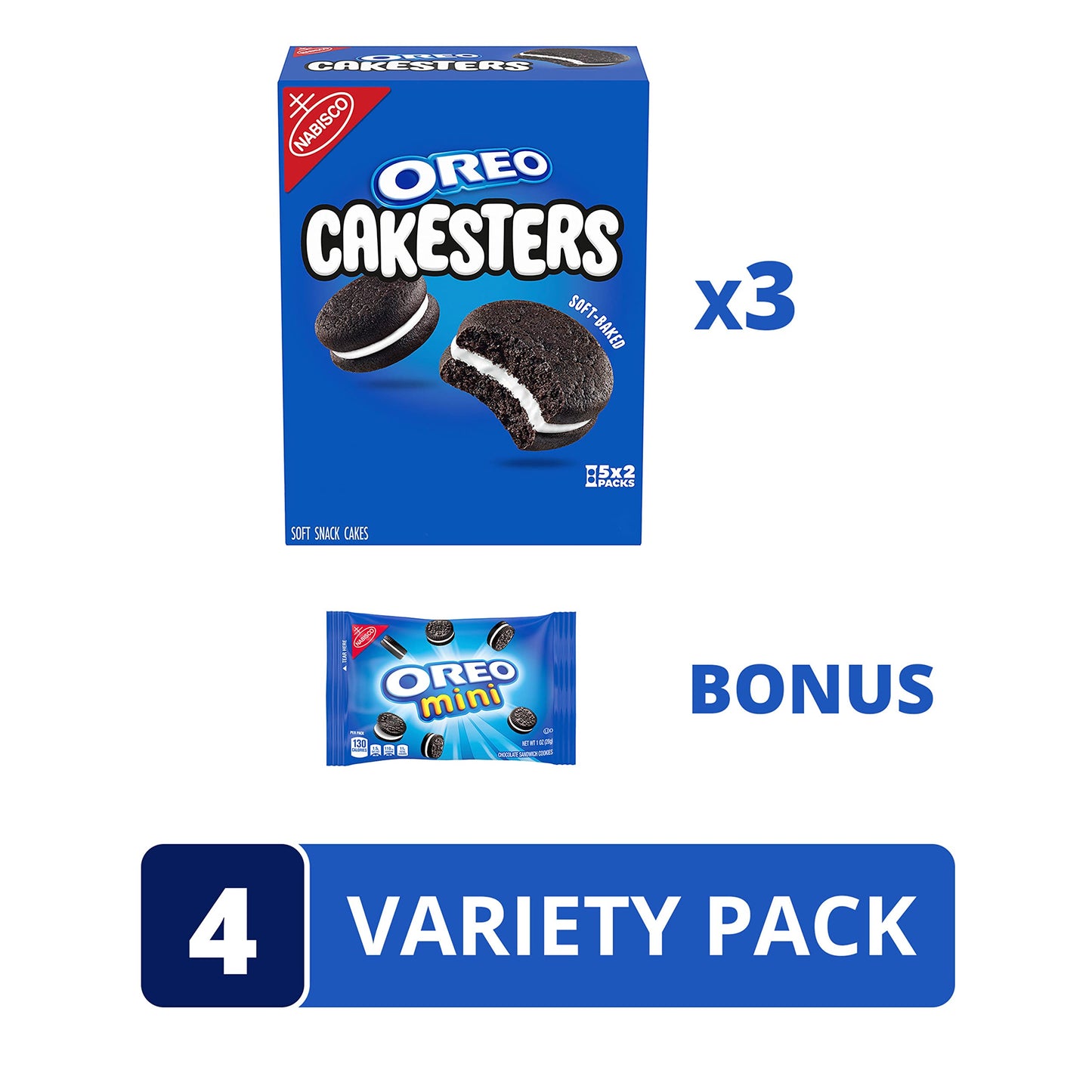 Oreo Cakesters Soft Snack Cakes, 3 Packs of 5 Count, Includes Bonus OREO Mini Cookie Snack Pack
