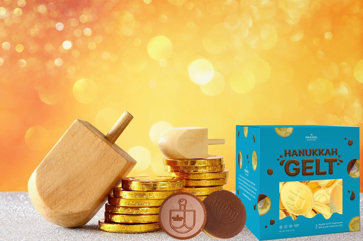 The Dreidel Company Hanukkah Chocolate Gelt, Nut-Free, Belgian Milk Chocolate Coins, Foil Wrapped Gold Coins Kosher Dairy Chanuk
