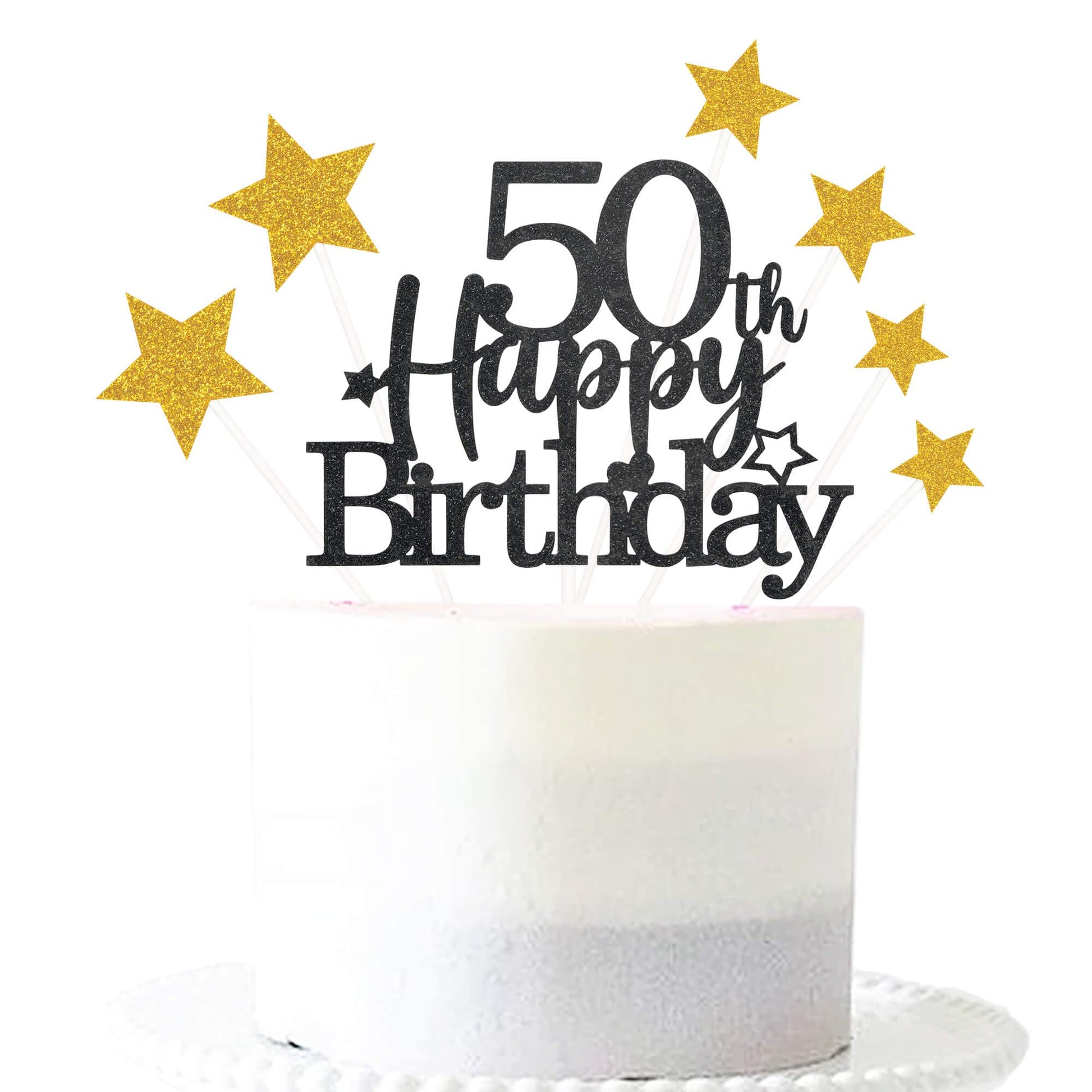 Pargleev Glittery 50Th Happy Birthday Cake Topper With Star,Personalised 50 Birthday Cake Toppers Party Decorations Party Suppli