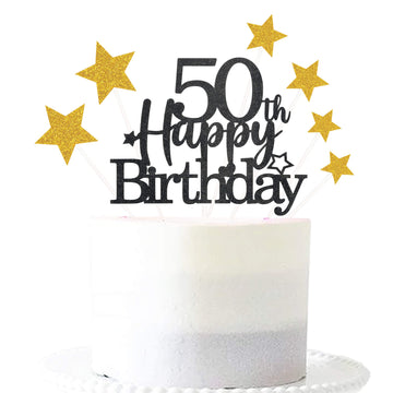 Pargleev Glittery 50Th Happy Birthday Cake Topper With Star,Personalised 50 Birthday Cake Toppers Party Decorations Party Suppli