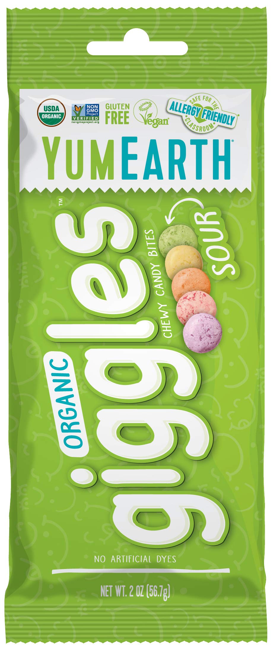 YumEarth Organic Giggles Sour Chewy Candy Bites, 2oz (Pack of 12), Allergy Friendly, Gluten Free, Non-GMO, Vegan, No Artificial