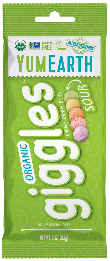 YumEarth Organic Giggles Sour Chewy Candy Bites, 2oz (Pack of 12), Allergy Friendly, Gluten Free, Non-GMO, Vegan, No Artificial