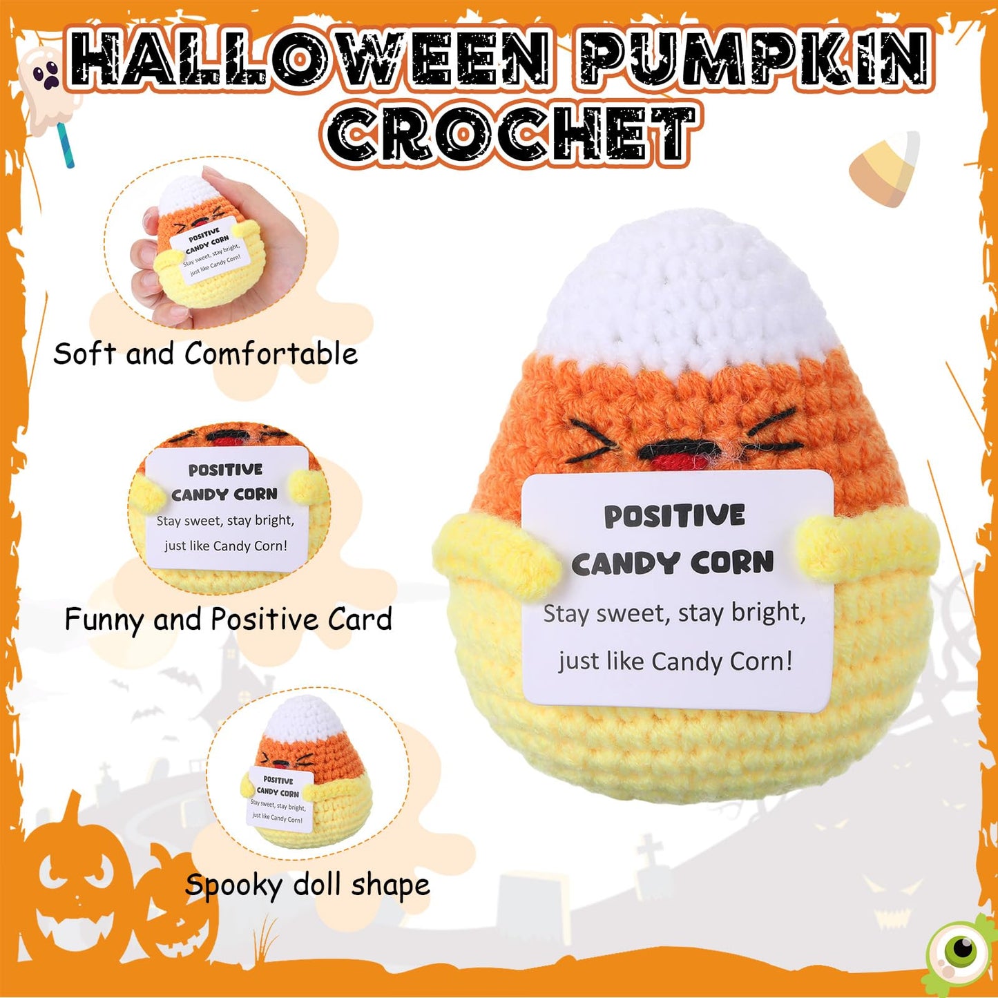 Suncalla Halloween Boo Basket Stuffers Adopt Candy Corn Positive Halloween Crochet Gift Handmade Knitting Candy Corn Doll Gift f