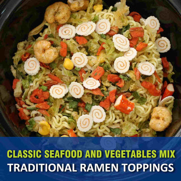 Jayuss Ramen Toppings Classic Seafood And Vegetables Mix 8 Oz, Traditional Dried Ramen Toppings, Fresh Dried Vegetables, Non-Gmo