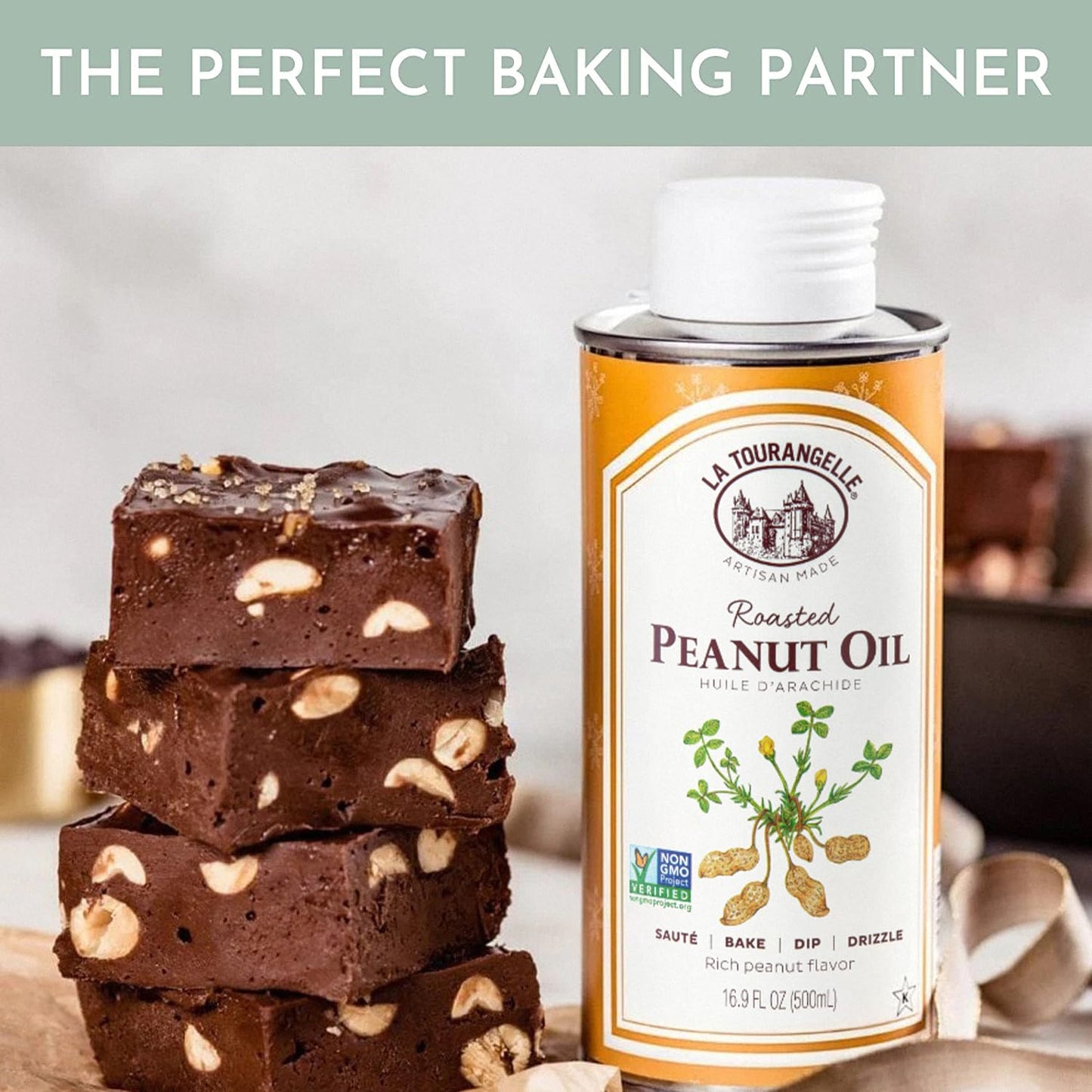 La Tourangelle, Roasted Peanut Oil, Slow Roasted Expeller-Pressed for Rich Flavor, Perfect for Cooking & Baking, Med-High Heat,