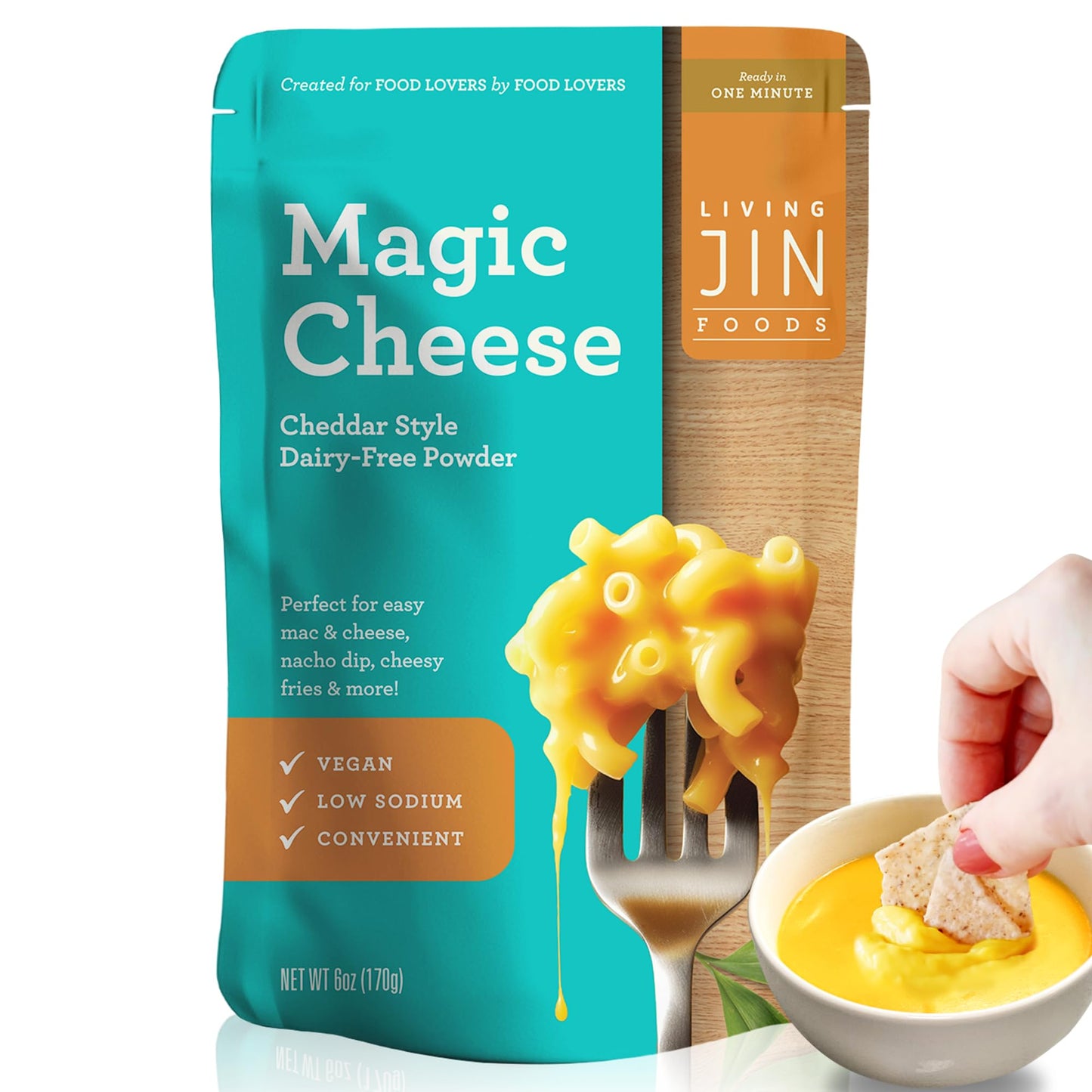 LIVING JIN Vegan Cheese Sauce Powder, Cheddar Flavor, Dairy-Free, Low Sodium, 6 Ounce Pack