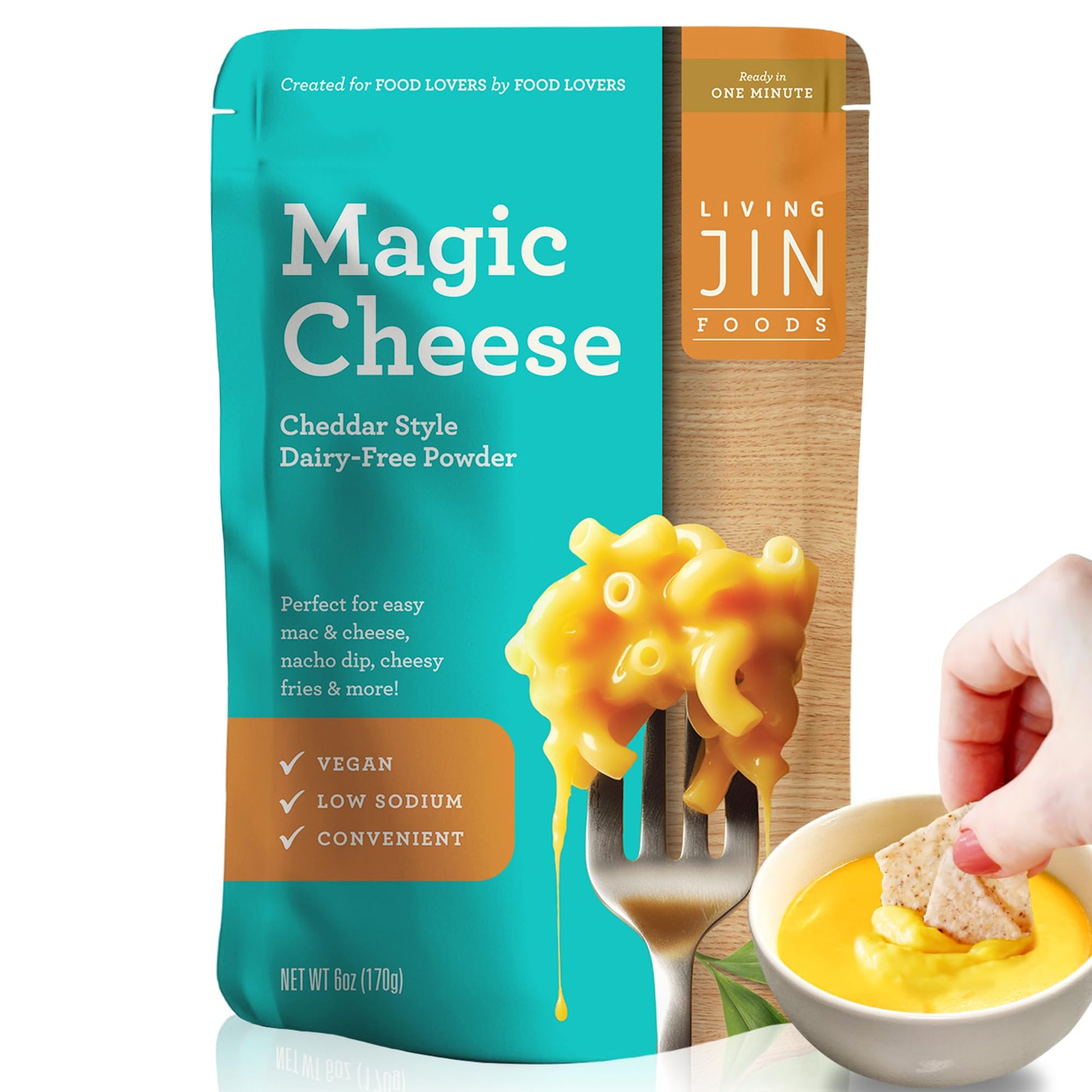 LIVING JIN Vegan Cheese Sauce Powder, Cheddar Flavor, Dairy-Free, Low Sodium, 6 Ounce Pack