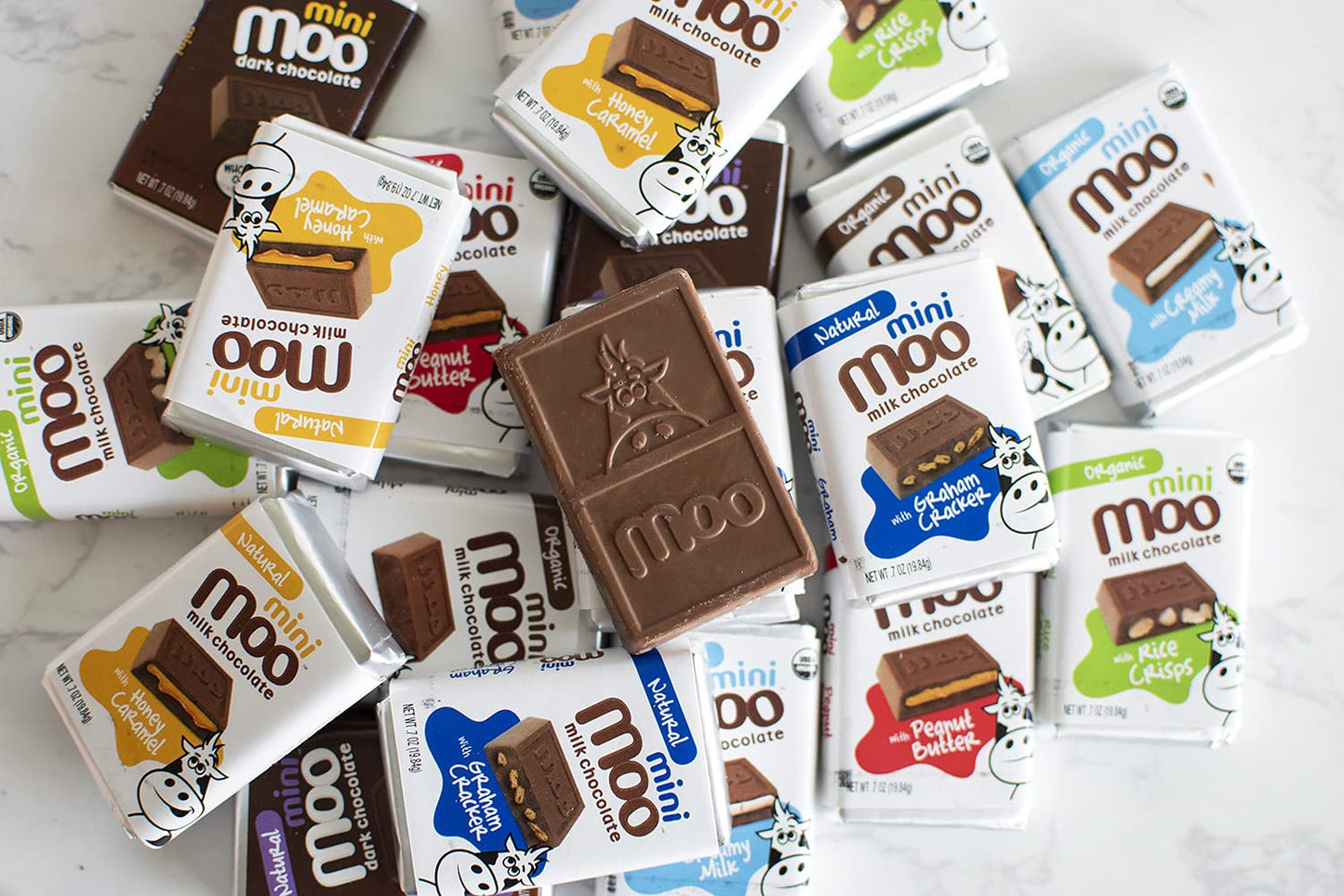 Moo Chocolates All Natural Solid Dark Chocolate Mini Bars 0.7 Oz, 14 Ct (Pack Of 1) | 100 Calorie Snacks For On-The-Go, Lunchbox