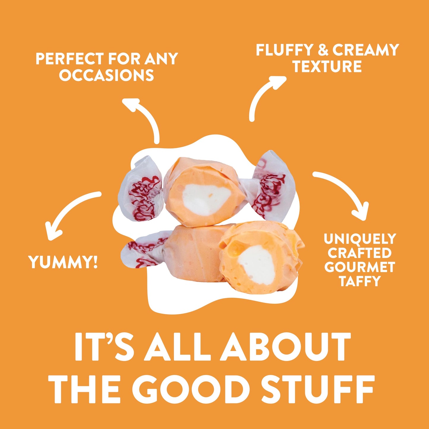 Taffy Town Saltwater Taffy- Tangerine | Gourmet Taffy| Nougat-Style Candy| Soft & Delicious| Sumer Snack Treats| Party Good Candies| 2.5Lbs